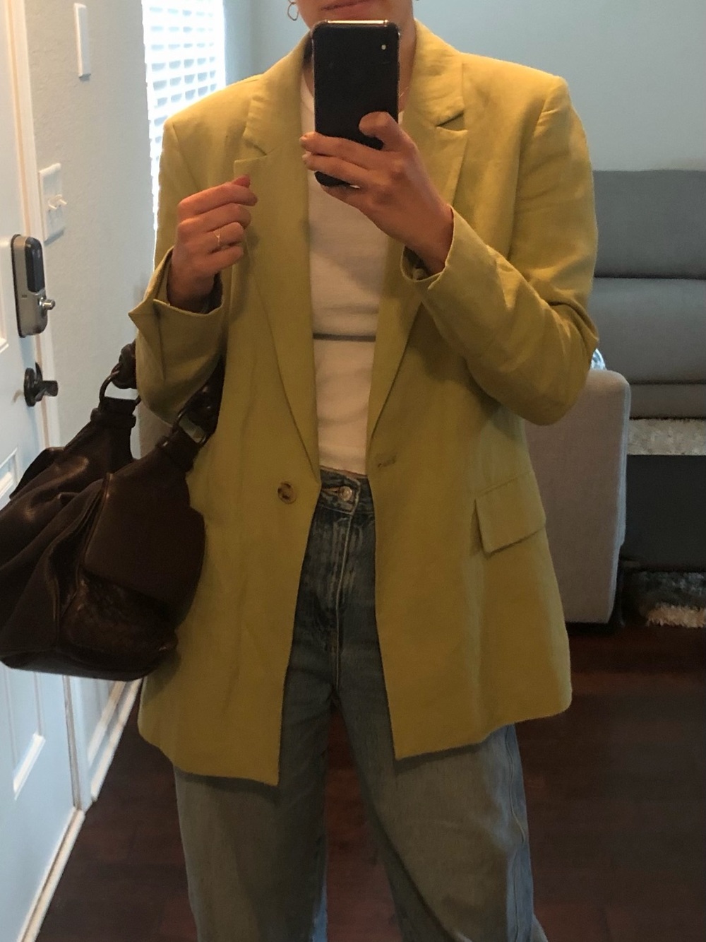 Zara Green Relaxed Linen-Blend Blazer XS